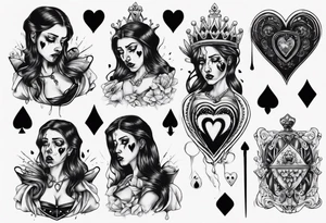queen of hearts crying black tears, with blank eyes tattoo idea