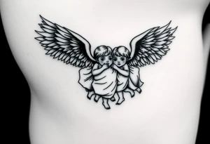 Tatoo down side to thigh, something with angels and 7 kids tattoo idea