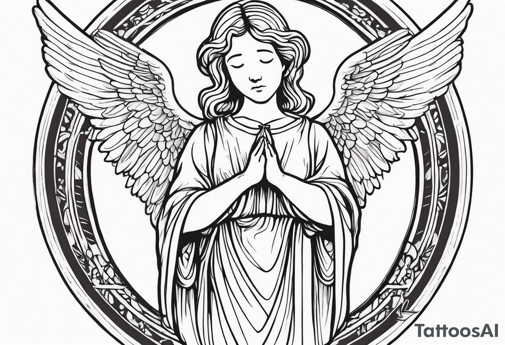 Angel with prayer hands tattoo idea