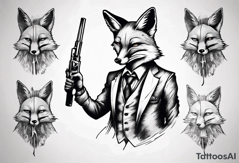 a fox moking a ciggarte and holding a gun tattoo idea