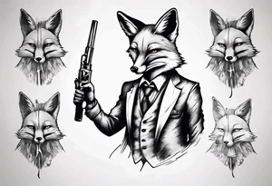 a fox moking a ciggarte and holding a gun tattoo idea