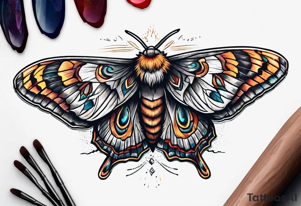 Moth flying near a campfire tattoo idea