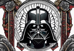 Half Darth Vader helmet half skull in Roman gladiator style tattoo idea