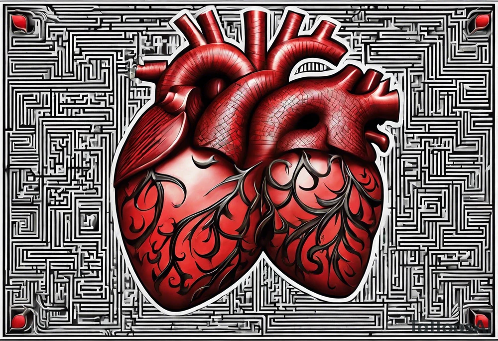 real heart with a maze inside tattoo idea