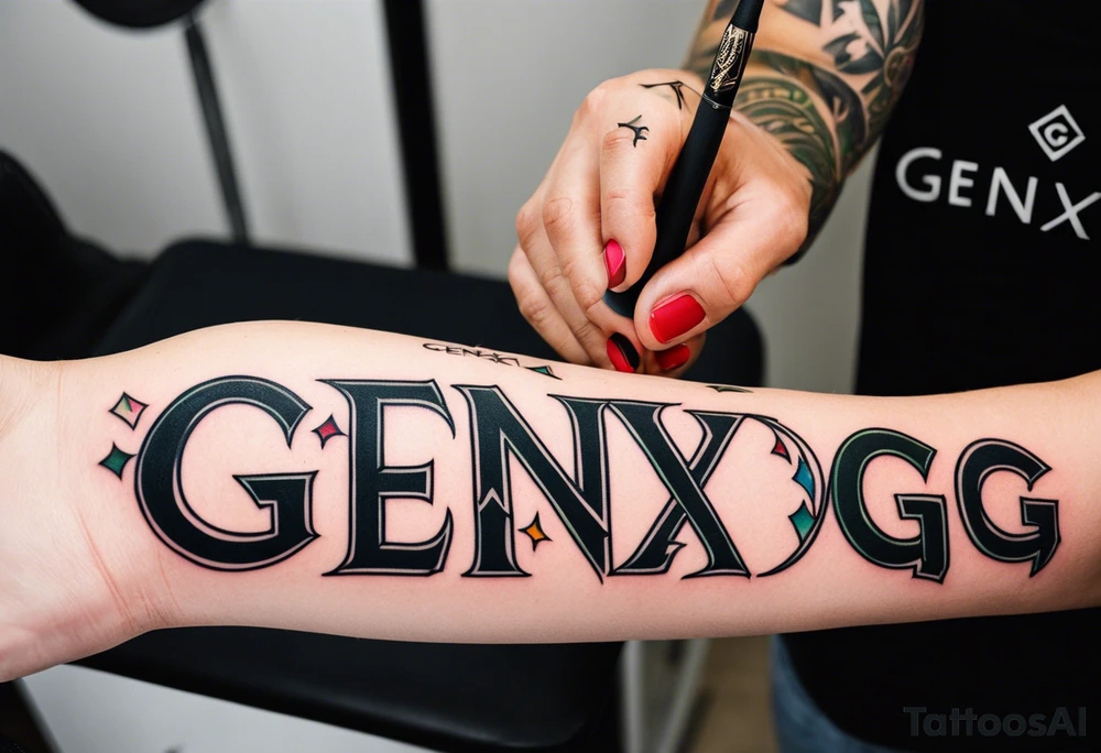 color forearm tattoo that says  GenX OG tattoo idea