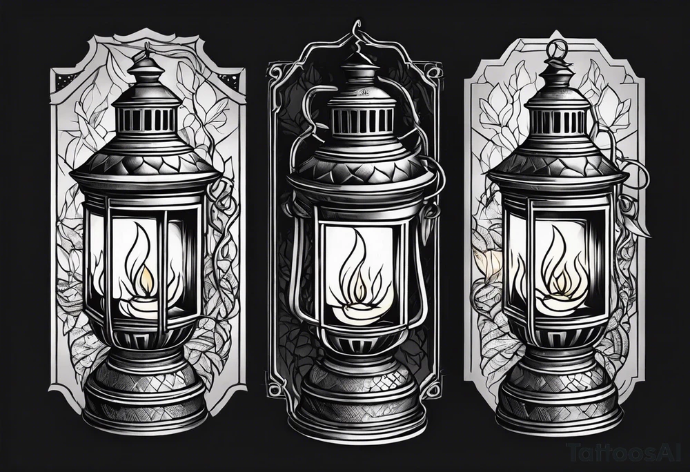 vintage lantern with a burning snake inside tattoo idea