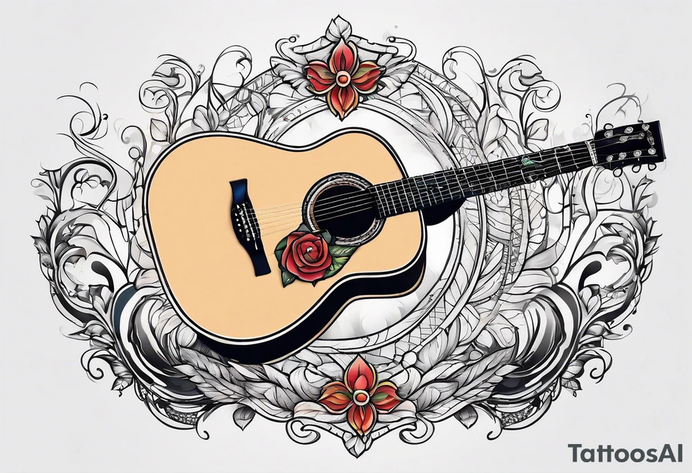 Full Acoustic guitar design tattoo idea