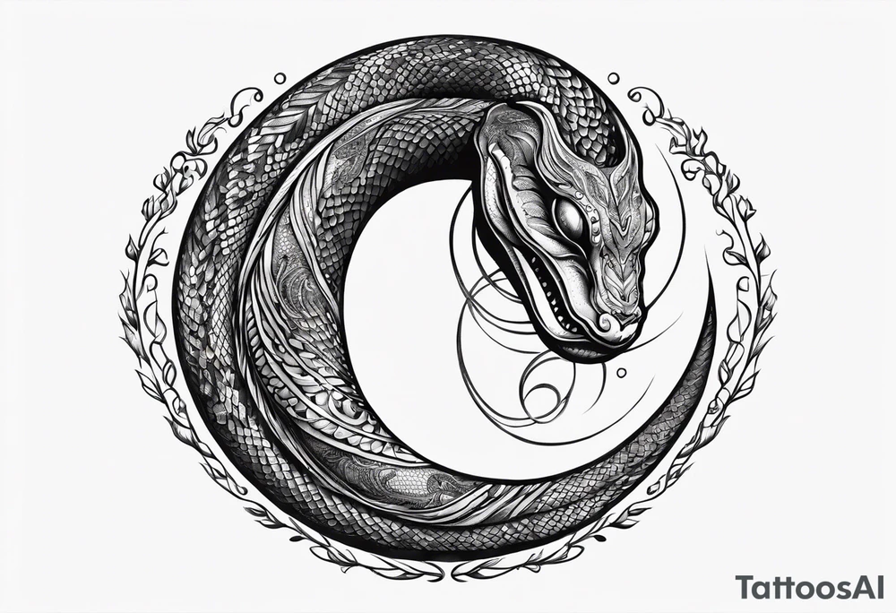 snake wrapped around a crescent moon tattoo idea