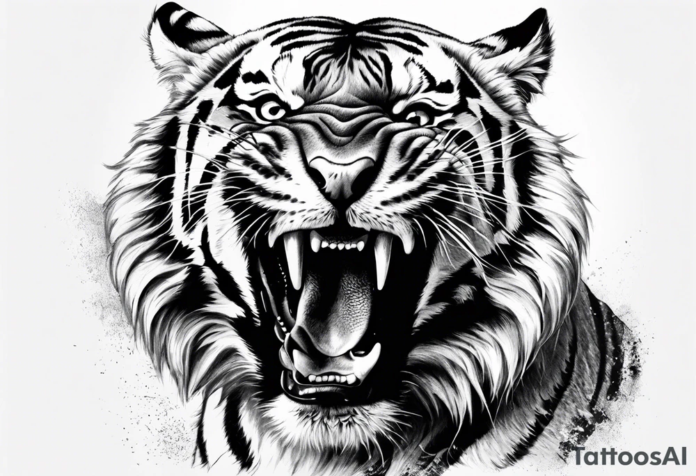 Realistic Fierce tiger roaring tattoo idea