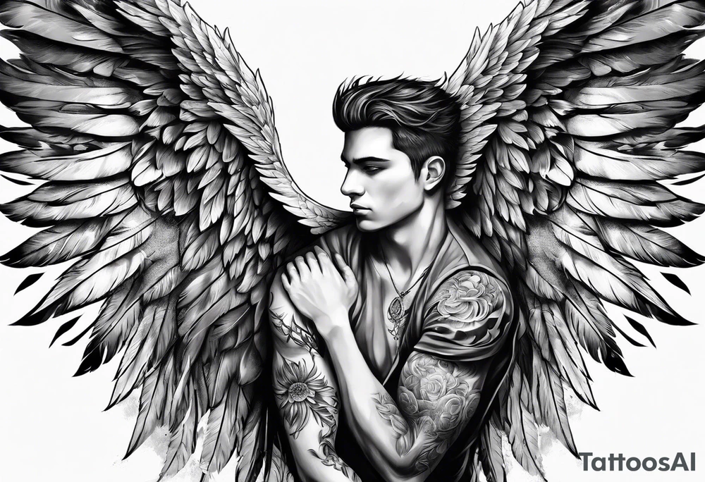 man with angel wing tattoo idea