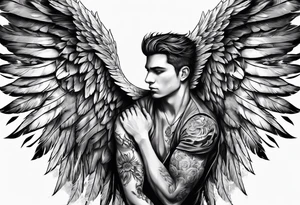 man with angel wing tattoo idea