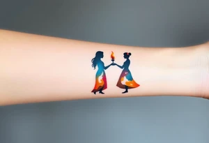 Silhouette of grandmother, mother and daughter passing a flame from oldest to youngest with the flame growing as it goes. tattoo idea