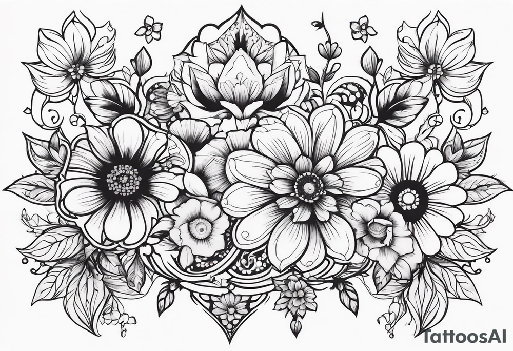 ornaments of flowers tattoo idea