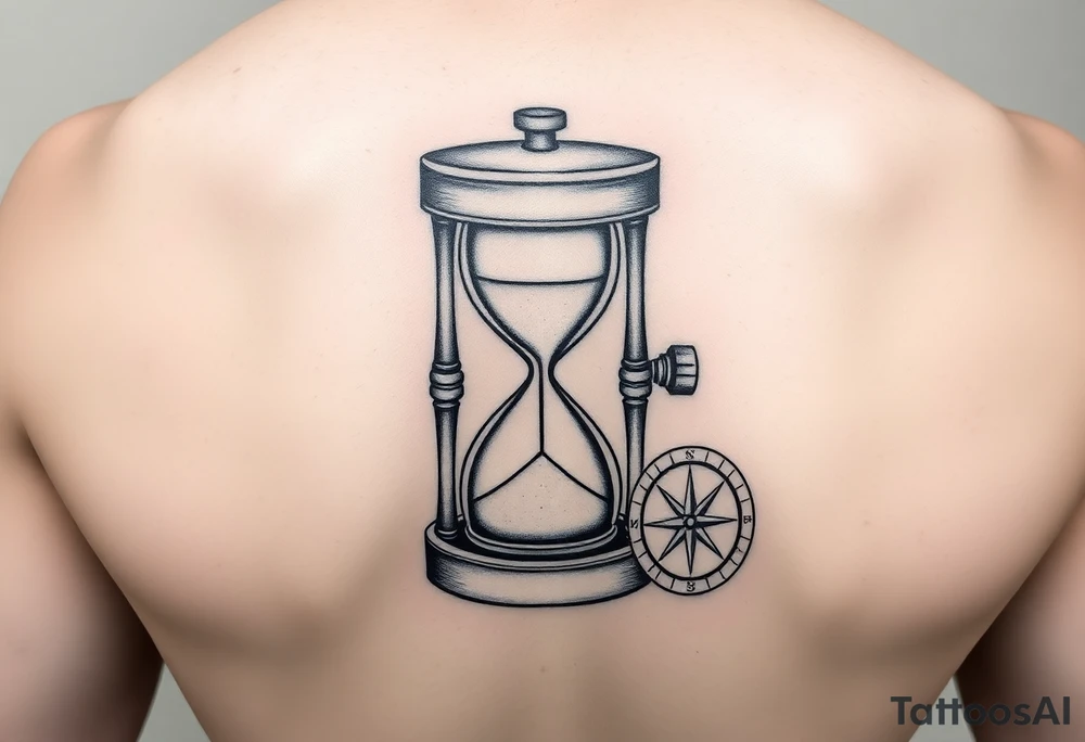 Slot machine inside sand timer and compass tattoo idea