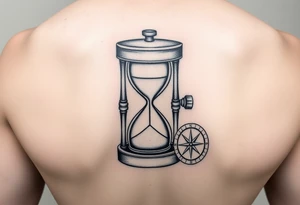 Slot machine inside sand timer and compass tattoo idea