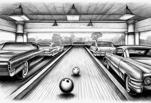 Bowling and cars tattoo idea