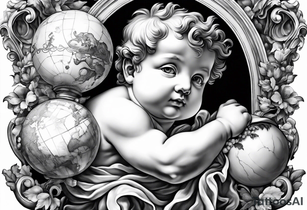 one putti holding the globus with by Michelangelo tattoo idea