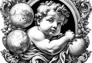 one putti holding the globus with by Michelangelo tattoo idea