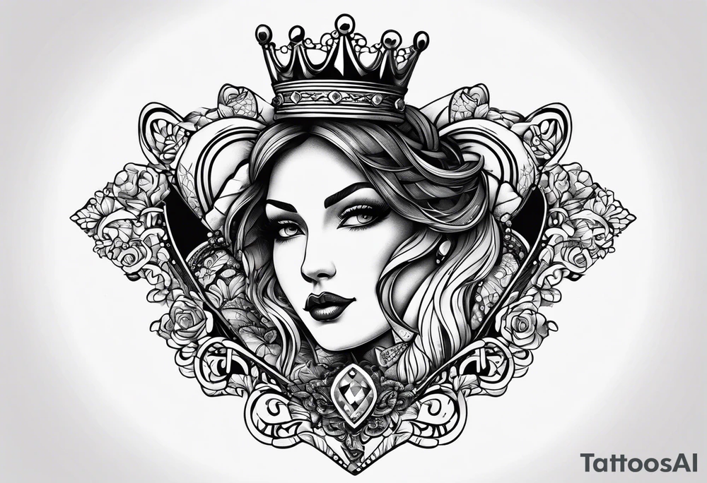 queen of hearts -on forearm - with text saying "queen starleen" tattoo idea