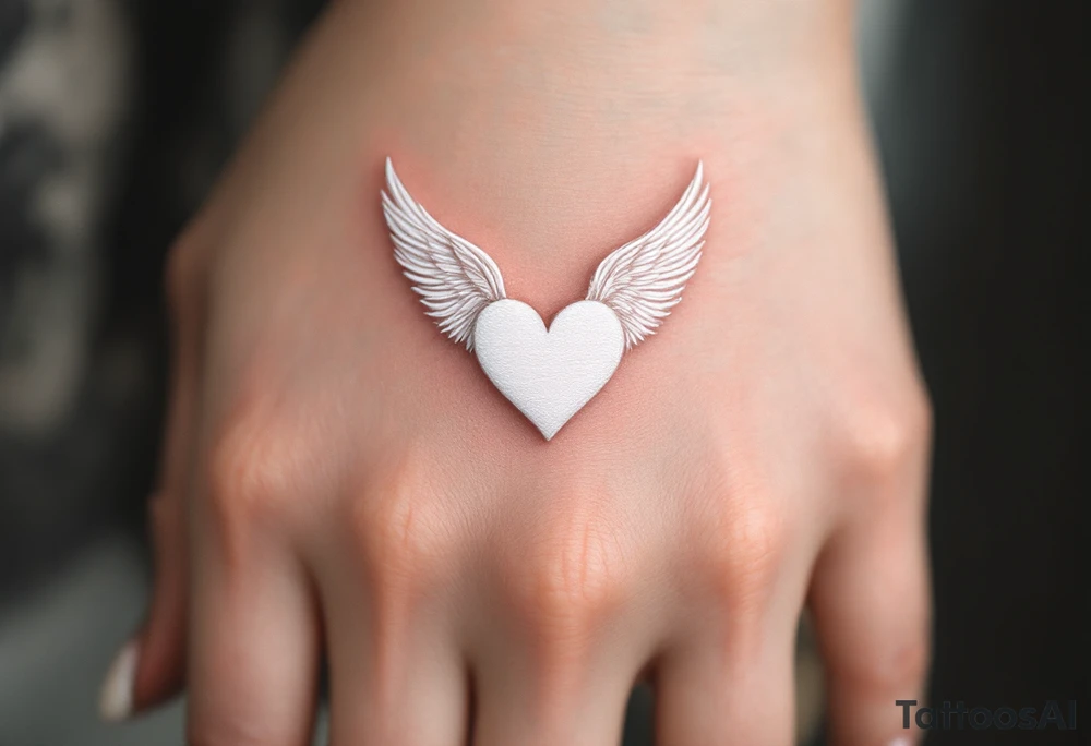 White Heart with Feathered Wings – A pure white heart, surrounded by delicate, soft white feathered wings, representing innocent, pure love. tattoo idea