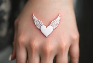 White Heart with Feathered Wings – A pure white heart, surrounded by delicate, soft white feathered wings, representing innocent, pure love. tattoo idea