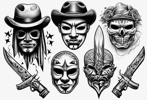 realistic chicano
masks weapons and gangsters tattoo idea