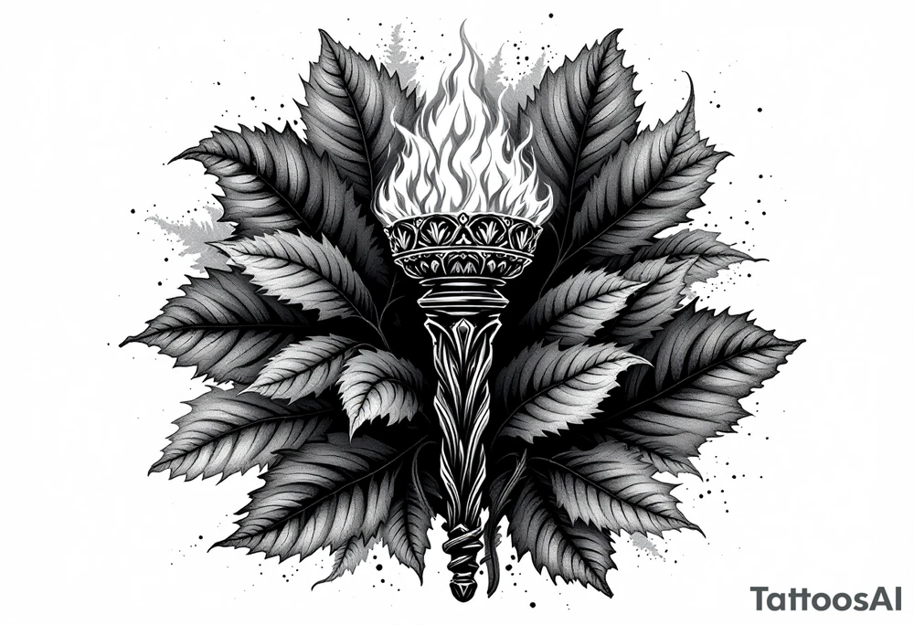 Leadership torch with a background of a lot of fig leaves tattoo idea