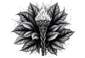 Leadership torch with a background of a lot of fig leaves tattoo idea