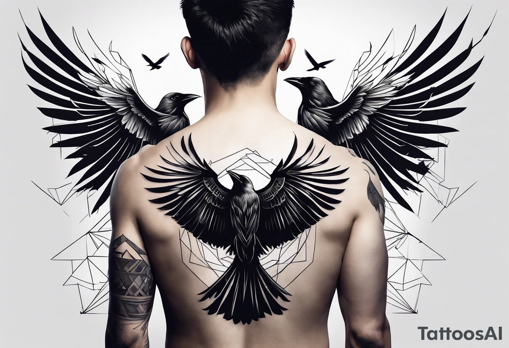 Crows flying out of a man’s back tattoo idea