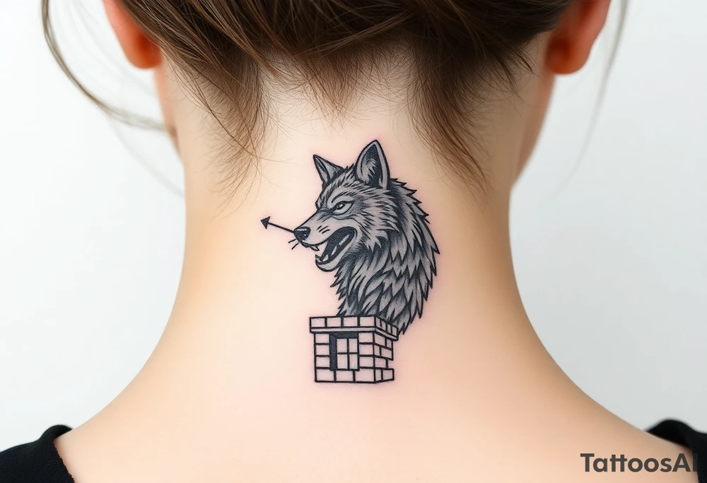 Big bad wolf  blowing down   a brick house tattoo idea