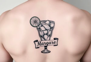Margarita on the rocks with salt and lime and a traditional banner that says Margaret tattoo idea