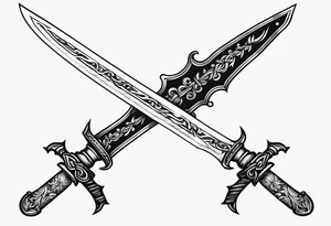 Two minimalist swords crossed on left hand tattoo idea