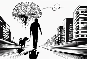 Human walking brain around like a dog while world is burning tattoo idea
