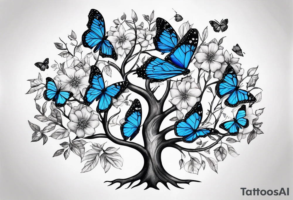 Tree of life with blue monarch butterflies tattoo idea