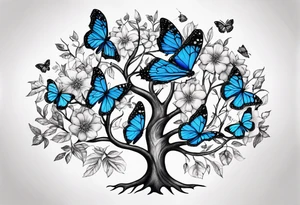 Tree of life with blue monarch butterflies tattoo idea