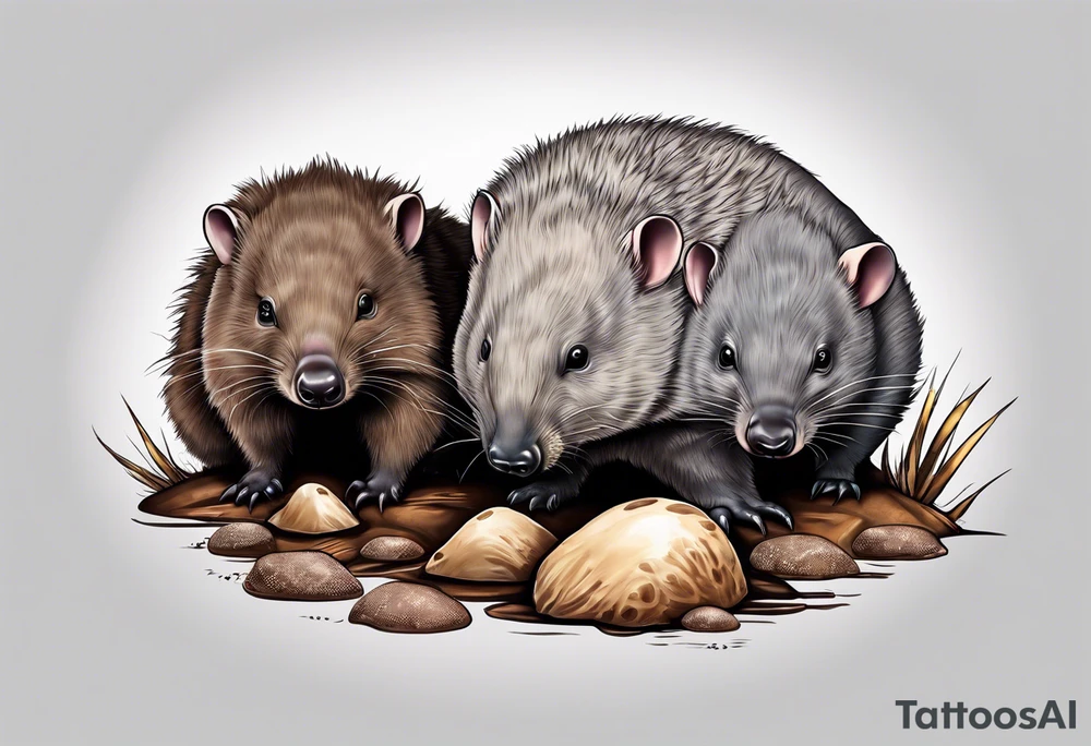 Wombat with a Platypus, an Echidna & a Sugar Glider tattoo idea