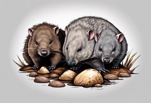 Wombat with a Platypus, an Echidna & a Sugar Glider tattoo idea