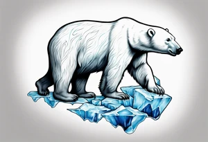 arm tattoo of polar bear and ice berg and relevant nature make colors primary black and white with a little blue tattoo idea