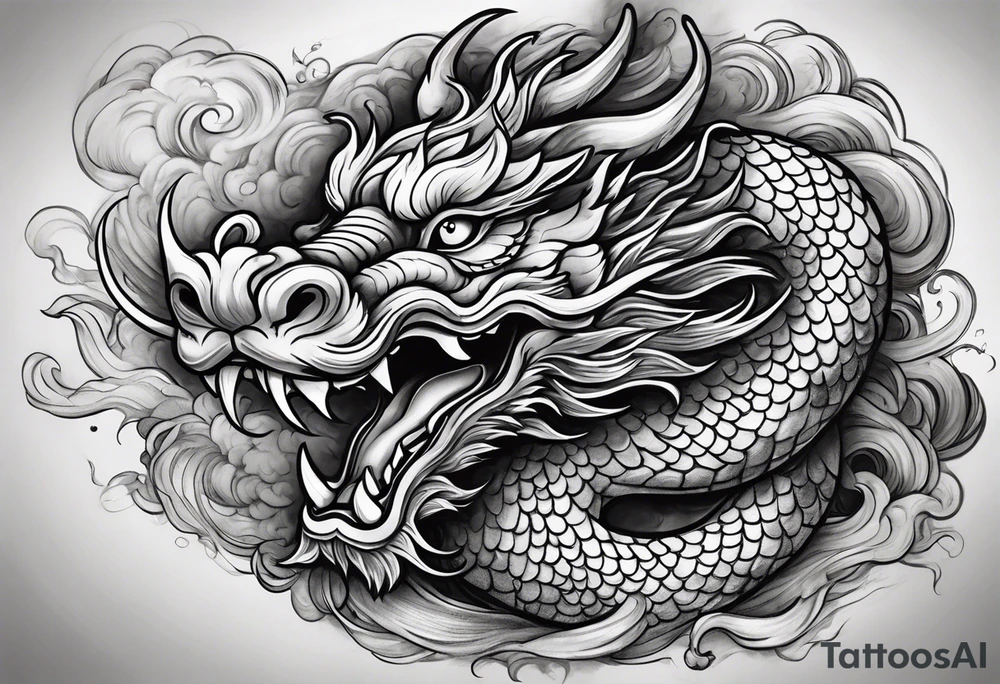 Traditional Chinese Dragon and smoke tattoo idea