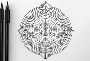 Geometric abstract tattoo, buddhism inspired, oval design tattoo idea