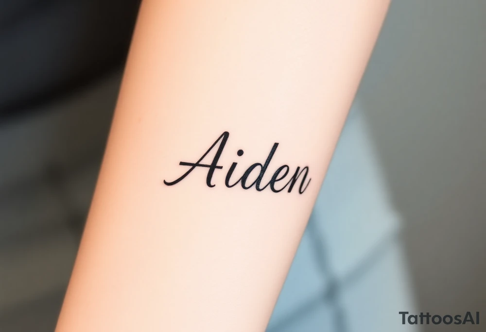 The name Aiden chunky
 and bold cursive tattoo idea
