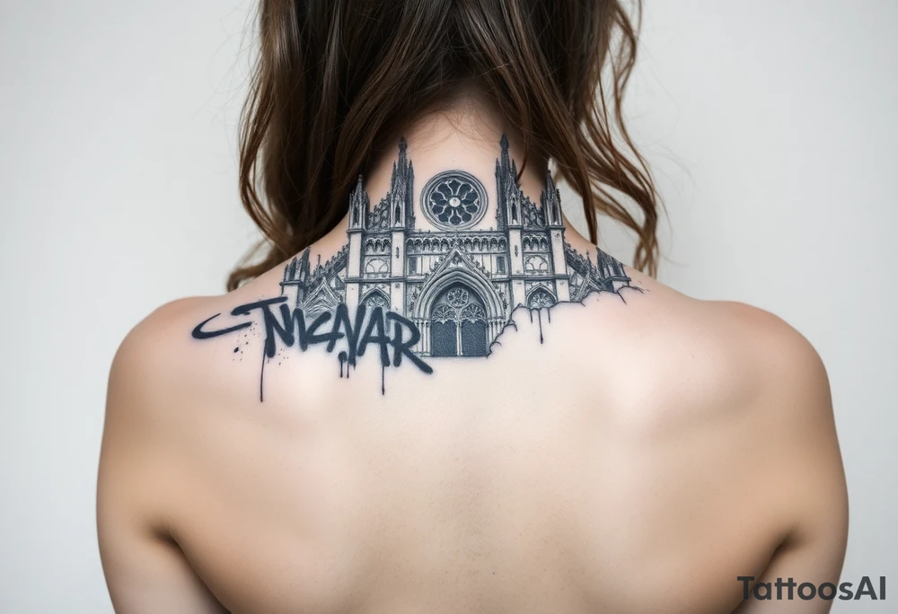 Milan Cathedral damaged and covered in graffiti, large tattoo tattoo idea