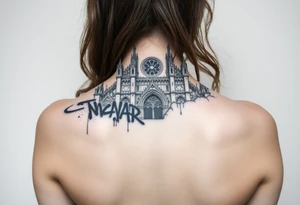 Milan Cathedral damaged and covered in graffiti, large tattoo tattoo idea