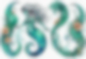 a mermaid serpent hybrid with turquoise scales by the ocean tattoo idea