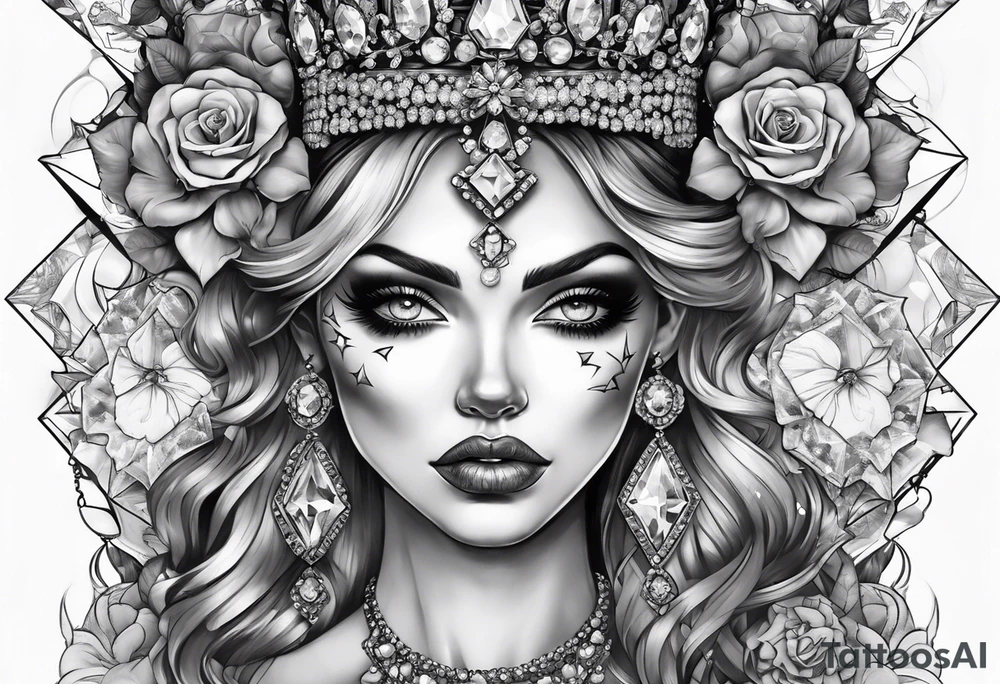 Fancy queen zombie diamonds and gemstones full sleeve tattoo idea