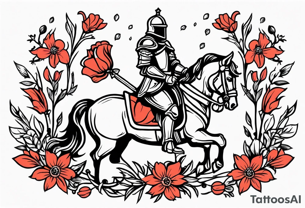knight

old school vintage simple traditional design with vintage flowers surrounding
bold color simple tattoo idea