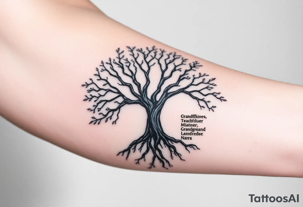 Family tree with roots for a grandfather to add names of children and grandchildren tattoo idea