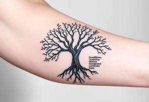 Family tree with roots for a grandfather to add names of children and grandchildren tattoo idea