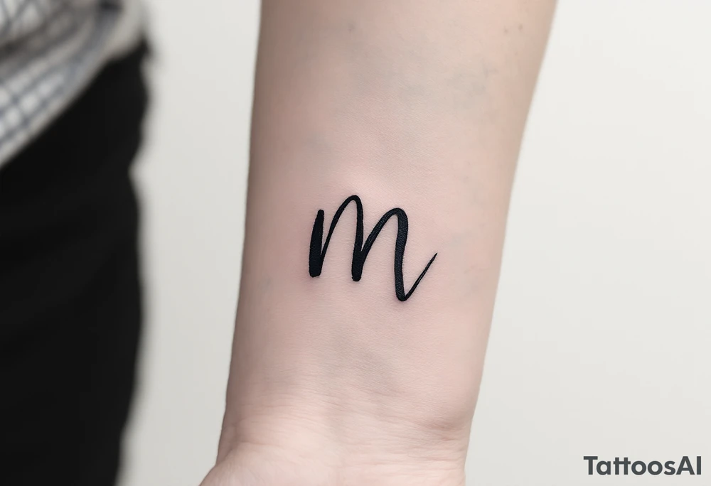A handwritten "M" in ink-wash black, giving it a natural, imperfect flow. tattoo idea