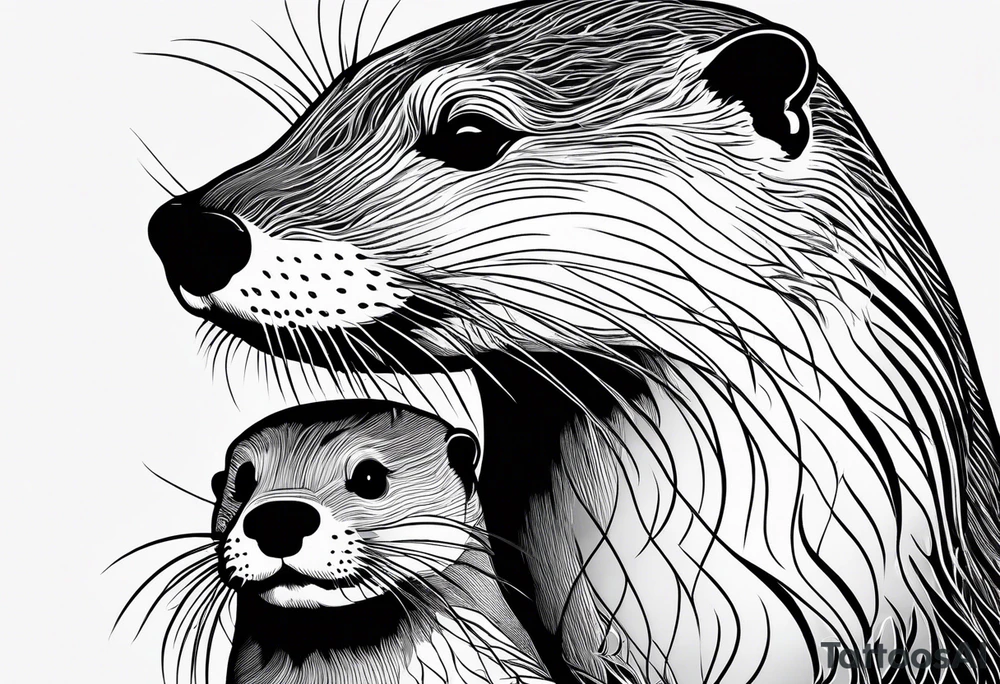 Female otter with baby tattoo idea